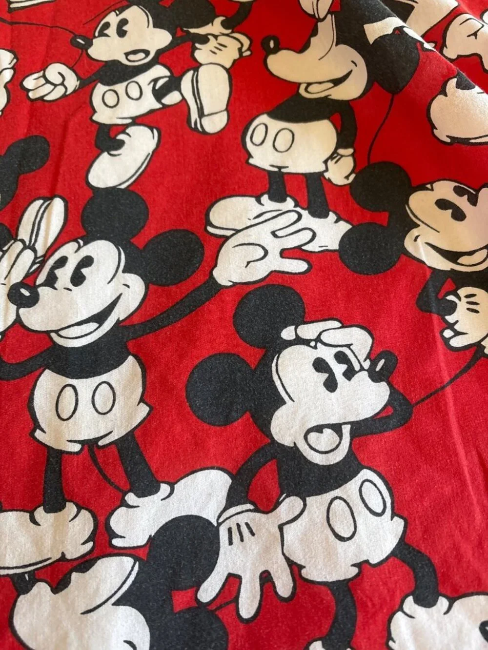 Disney Mickey Mouse Twin Flat Sheet Red Black White Vintage Cutter